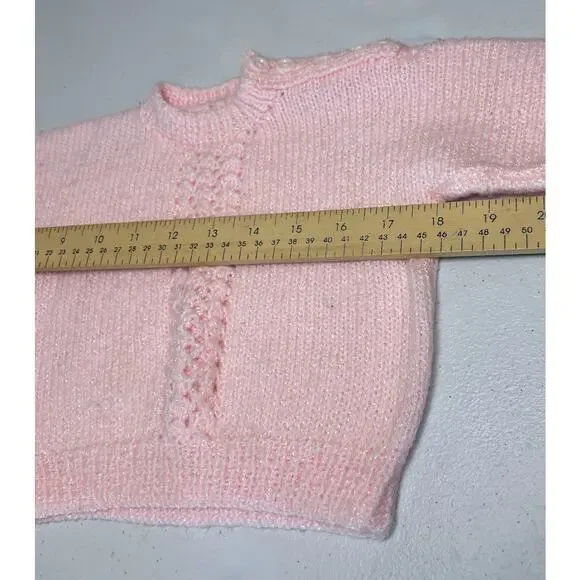 Vintage Handmade Soft Pink Cable Knit Crochet Baby Sweater – Newborn Size - Picture 9 of 10